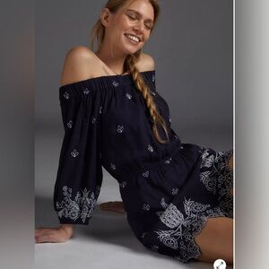 Farm Rio x Anthropologie Jackie off the shoulder Embroidered Romper